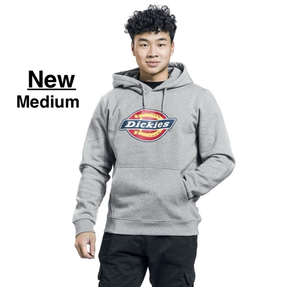 New Dickies Mens Long Sleeve Relaxed Fit Logo Fleece Hoodie, M,Heather grey⭐️⭐️